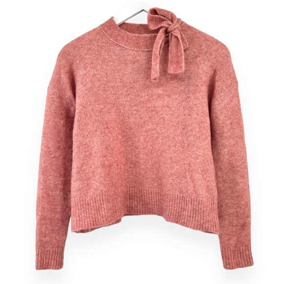 Sezane Zita Jumper in Rosewood - Soft Pink Tie Strap Detail Mohair Wool Sweater - Picture 3 of 10